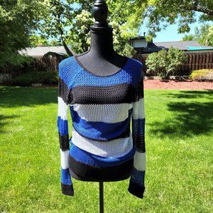 Boston Proper Bold Stripe Open Knit Sweater - Size M